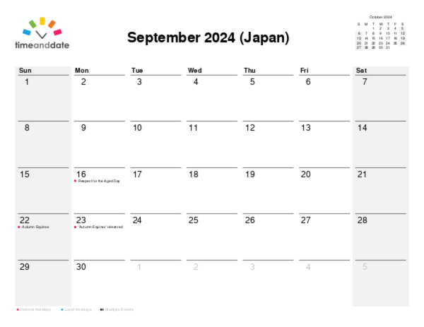 Calendar for 2024 in Japan