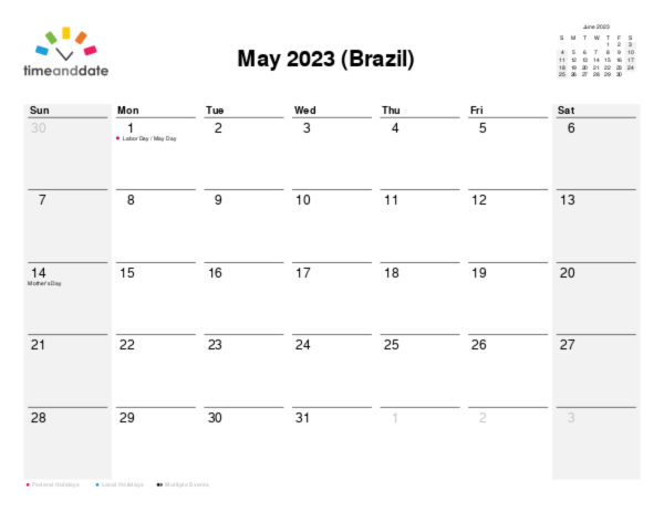 Calendar for 2023 in Brazil