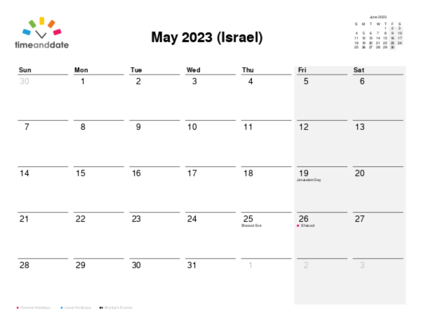 Calendar for 2023 in Israel