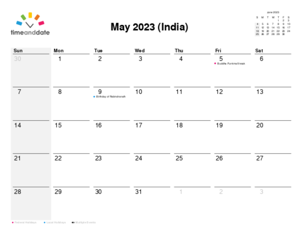 Calendar for 2023 in India