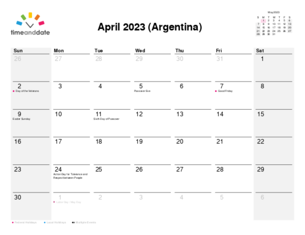 Calendar for 2023 in Argentina