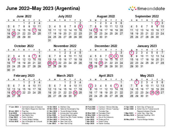 Calendar for 2022 in Argentina