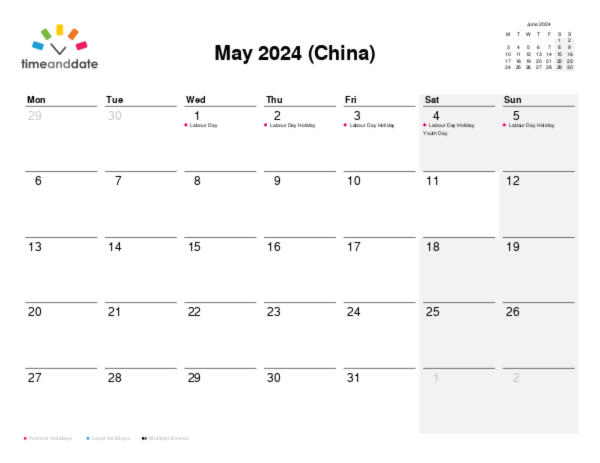 Calendar for 2024 in China