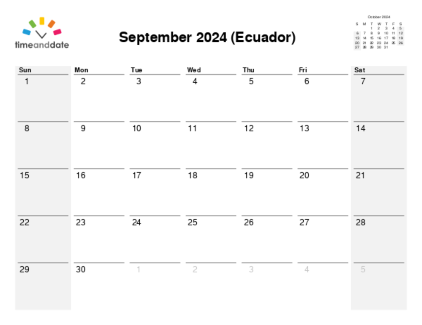 Calendar for 2024 in Ecuador