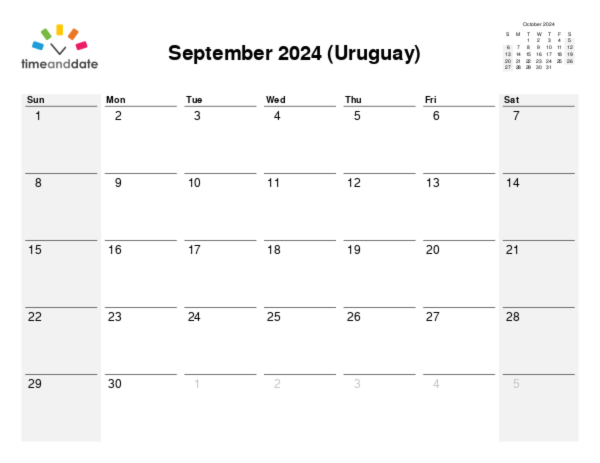 Calendar for 2024 in Uruguay