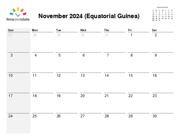 Calendar for 2024 in Equatorial Guinea