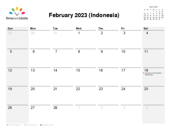 Calendar for 2023 in Indonesia