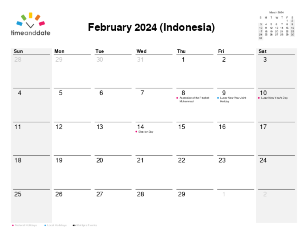 Calendar for 2024 in Indonesia