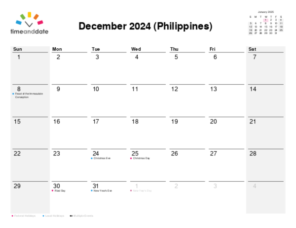 Calendar for 2024 in Philippines