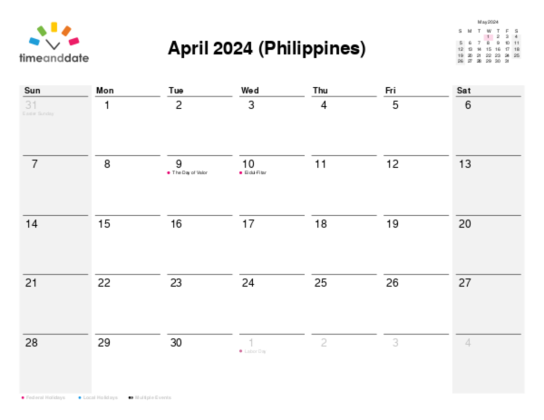 Calendar for 2024 in Philippines