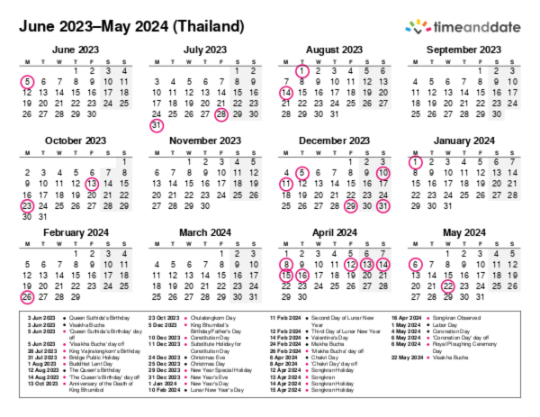 Calendar for 2023 in Thailand