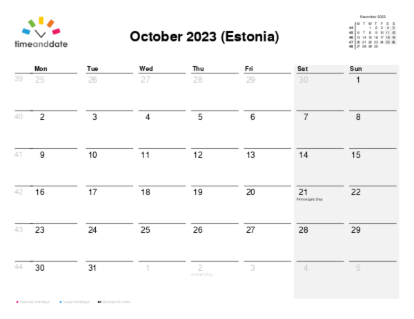 Calendar for 2023 in Estonia