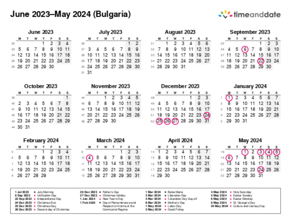 Calendar for 2023 in Bulgaria