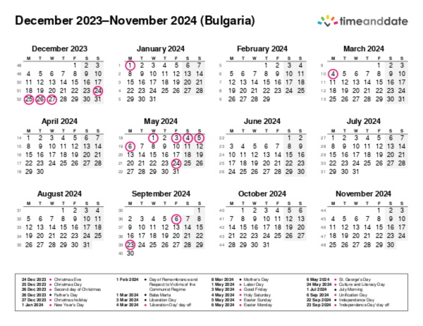 Calendar for 2023 in Bulgaria