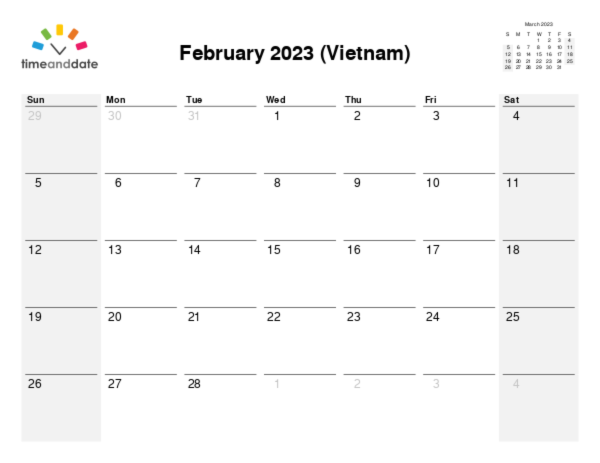 Calendar for 2023 in Vietnam