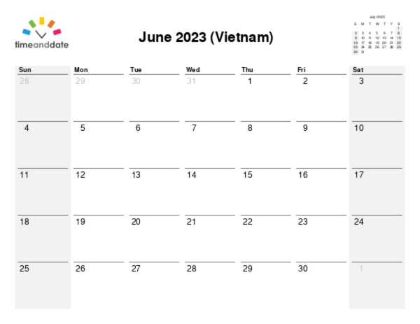 Calendar for 2023 in Vietnam