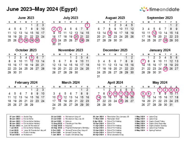 Calendar for 2023 in Egypt