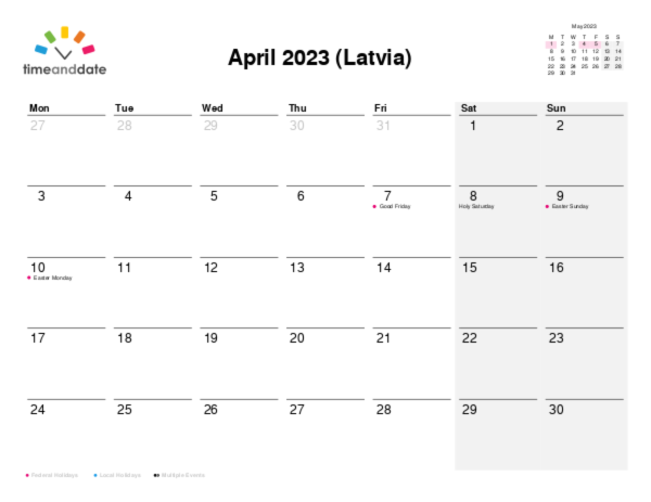 Calendar for 2023 in Latvia