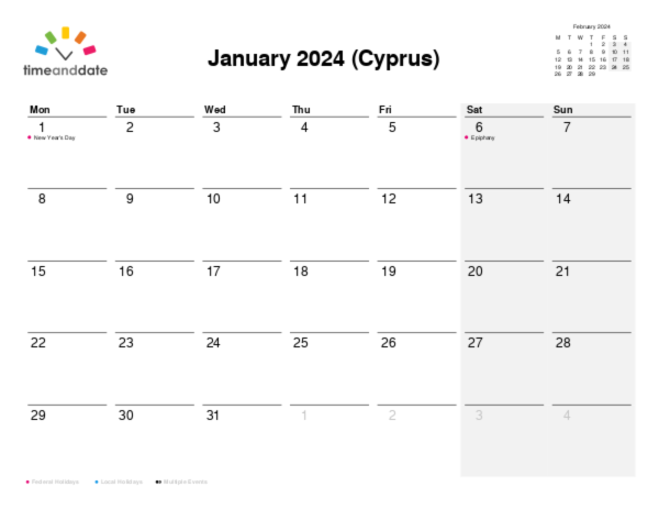 Calendar for 2024 in Cyprus