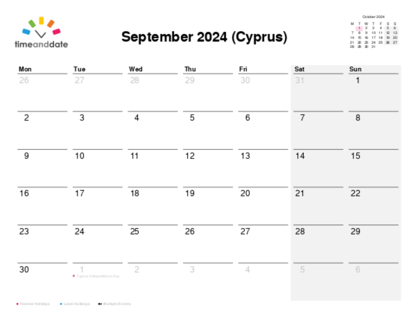 Calendar for 2024 in Cyprus