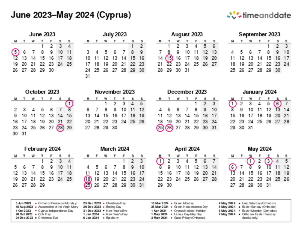 Calendar for 2023 in Cyprus