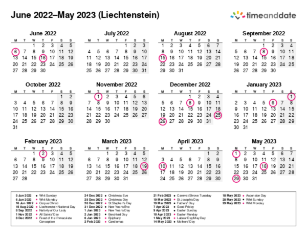 Calendar for 2022 in Liechtenstein