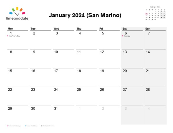 Calendar for 2024 in San Marino