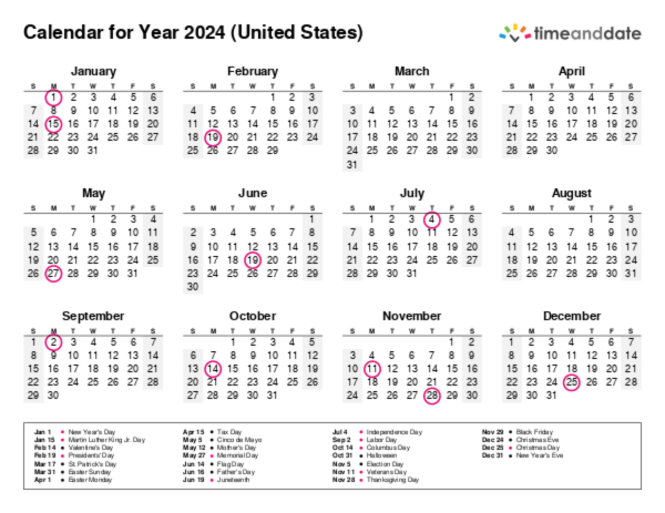 Calendar for 2022 in United States