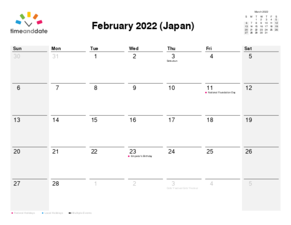 Calendar for 2022 in Japan