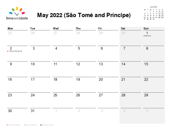 Calendar for 2022 in São Tomé and Príncipe