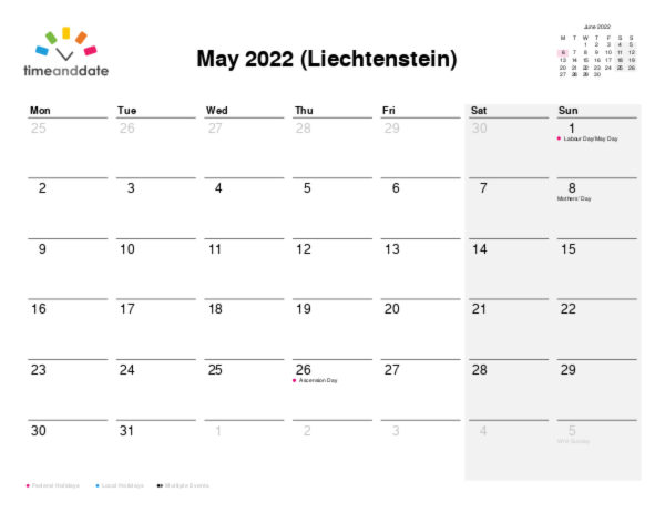 Calendar for 2022 in Liechtenstein
