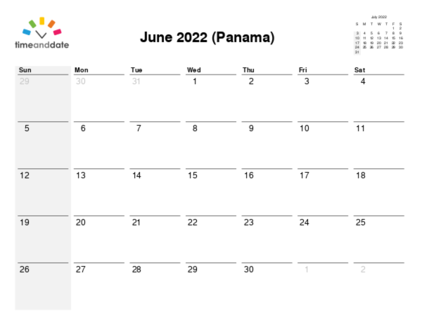 Calendar for 2022 in Panama