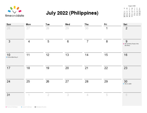 Calendar for 2022 in Philippines