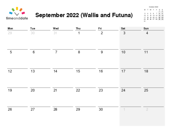 Calendar for 2022 in Wallis and Futuna