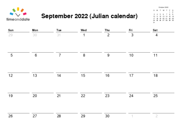 Calendar for 2022 in Julian calendar