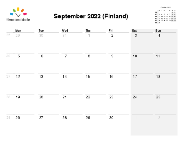 Calendar for 2022 in Finland