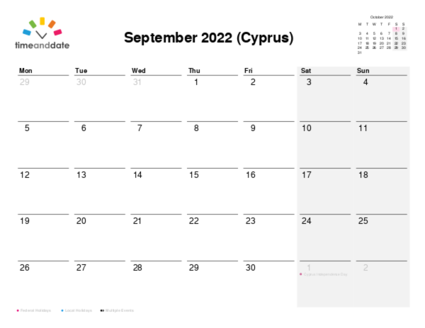Calendar for 2022 in Cyprus