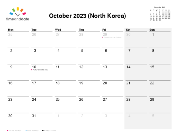 Calendar for 2023 in North Korea