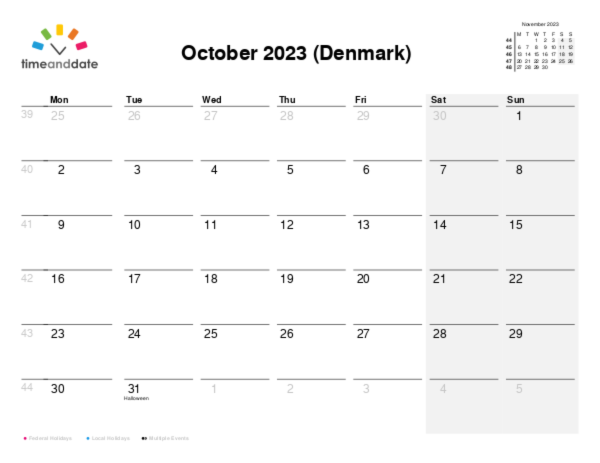 Calendar for 2023 in Denmark