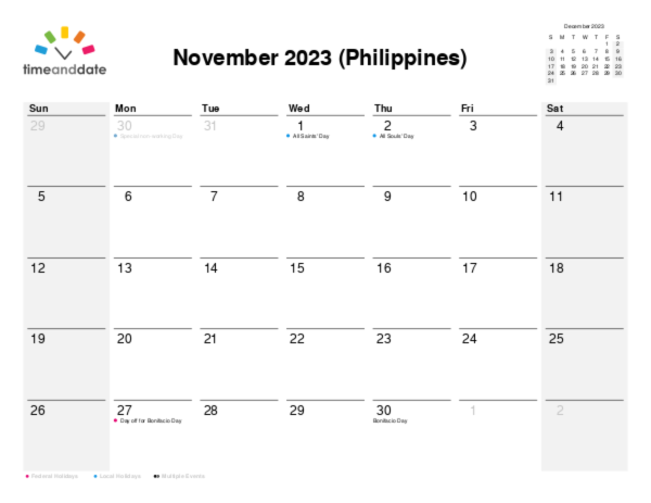 Calendar for 2023 in Philippines