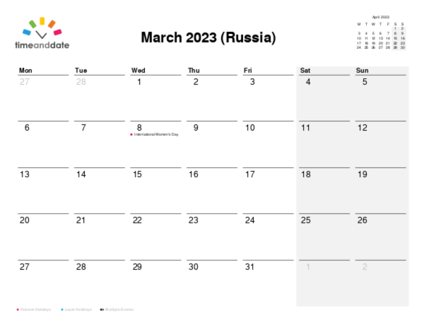 Calendar for 2023 in Russia
