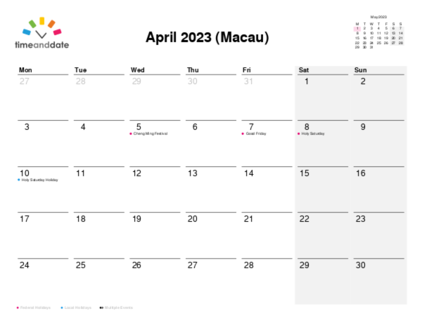 Calendar for 2023 in Macau