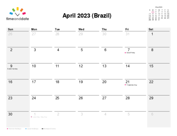 Calendar for 2023 in Brazil