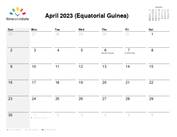 Calendar for 2023 in Equatorial Guinea