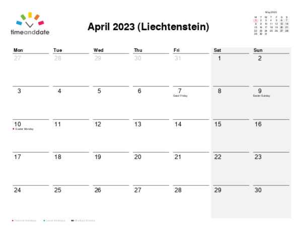 Calendar for 2023 in Liechtenstein