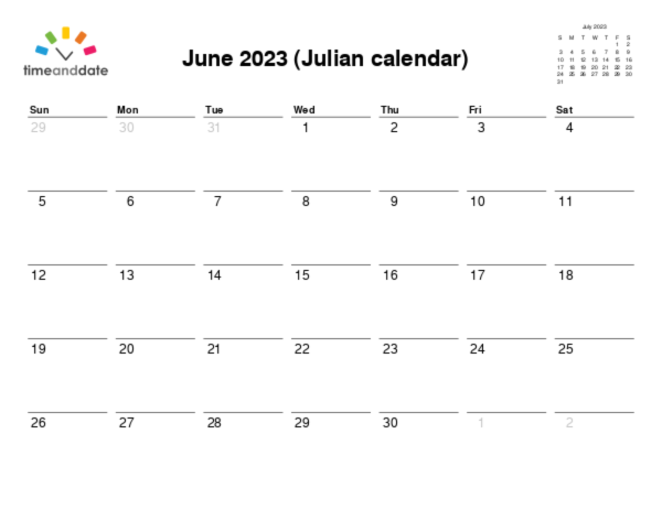 Calendar for 2023 in Julian calendar