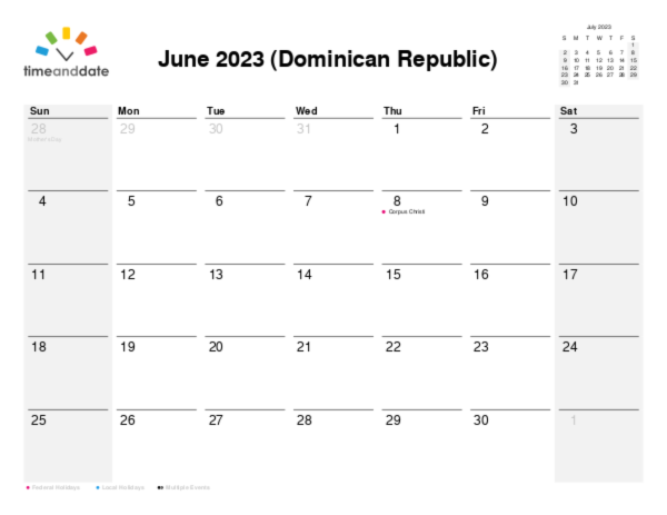 Calendar for 2023 in Dominican Republic