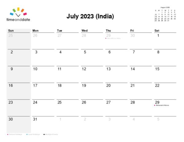 Calendar for 2023 in India