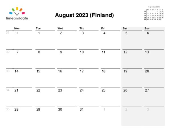 Calendar for 2023 in Finland