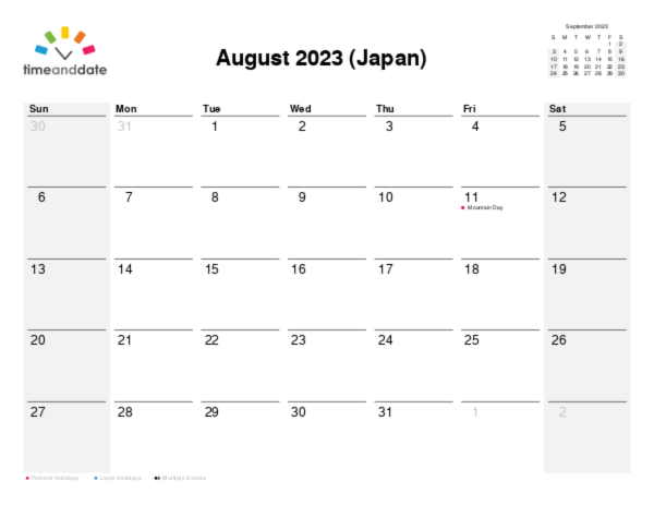 Calendar for 2023 in Japan